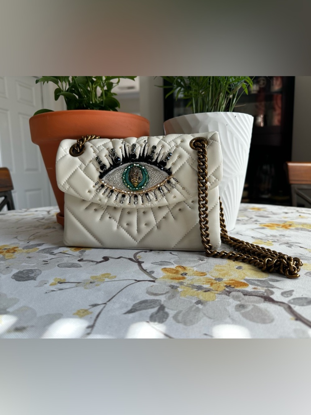Kurt Geiger White Quilted Beaded Eye Shoulder Bag - Picture 2 of 14